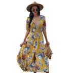 Fashion Casual Loose Party Short Sleeve Maxi Split Dress -  Summer Dresses for Women Stevvex