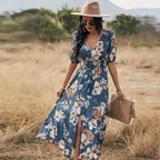 Fashion Casual Loose Party Short Sleeve Maxi Split Dress -  Summer Dresses for Women Stevvex