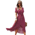 Fashion Elegant Boho Short Sleeve Polka Dot Long Dresses Women Beach Party Vintage Fashion Dresses Stevvex