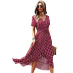 Fashion Elegant Boho Short Sleeve Polka Dot Long Dresses Women Beach Party Vintage Fashion Dresses Stevvex