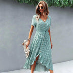 Fashion Elegant Boho Short Sleeve Polka Dot Long Dresses Women Beach Party Vintage Fashion Dresses Stevvex