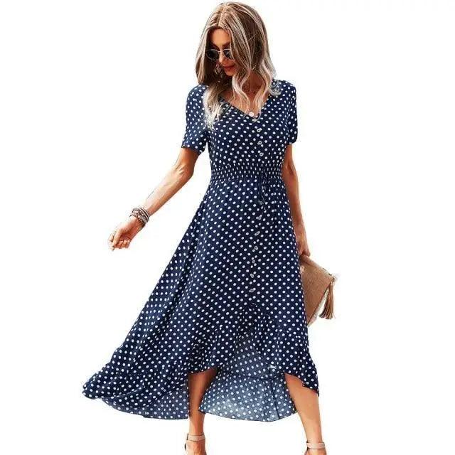 Fashion Elegant Boho Short Sleeve Polka Dot Long Dresses Women Beach Party Vintage Fashion Dresses Stevvex