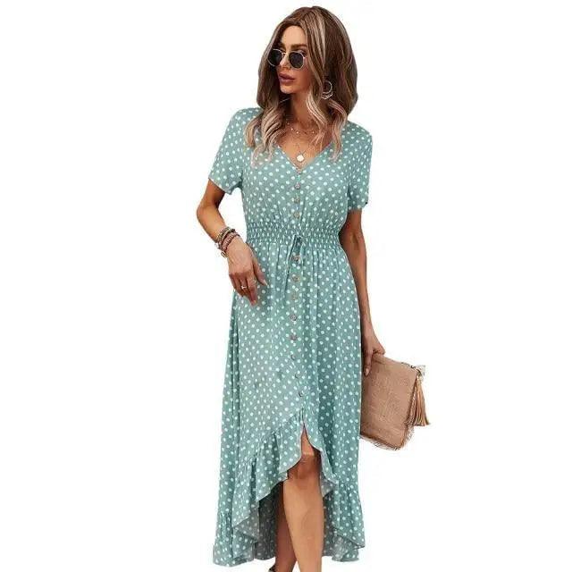 Fashion Elegant Boho Short Sleeve Polka Dot Long Dresses Women Beach Party Vintage Fashion Dresses Stevvex