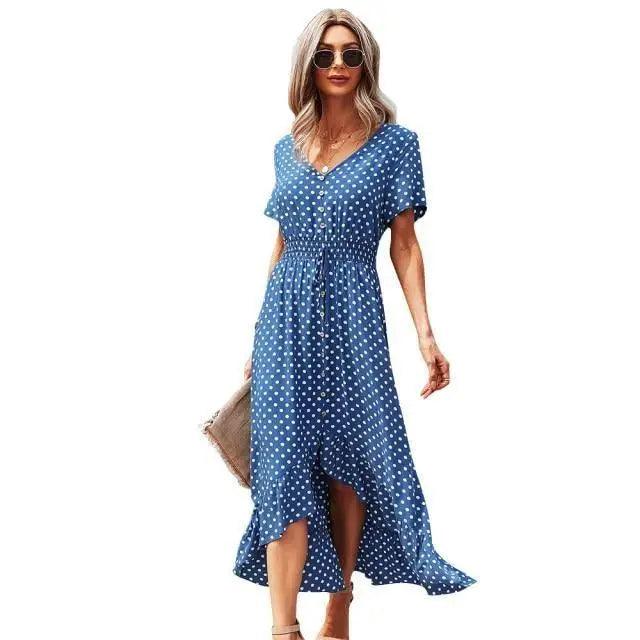 Fashion Elegant Boho Short Sleeve Polka Dot Long Dresses Women Beach Party Vintage Fashion Dresses Stevvex