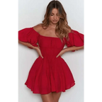 New Classical Women Mini Dress Short Puff Sleeve Loose Back Dress - Fashion Clothes for Women Stevvex