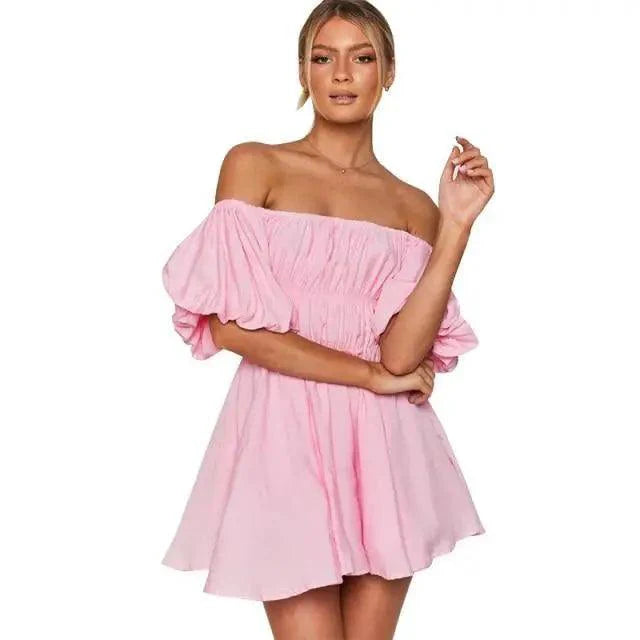 New Classical Women Mini Dress Short Puff Sleeve Loose Back Dress - Fashion Clothes for Women Stevvex