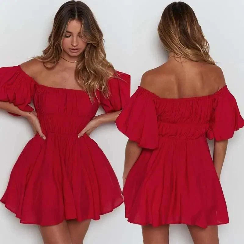New Classical Women Mini Dress Short Puff Sleeve Loose Back Dress - Fashion Clothes for Women Stevvex