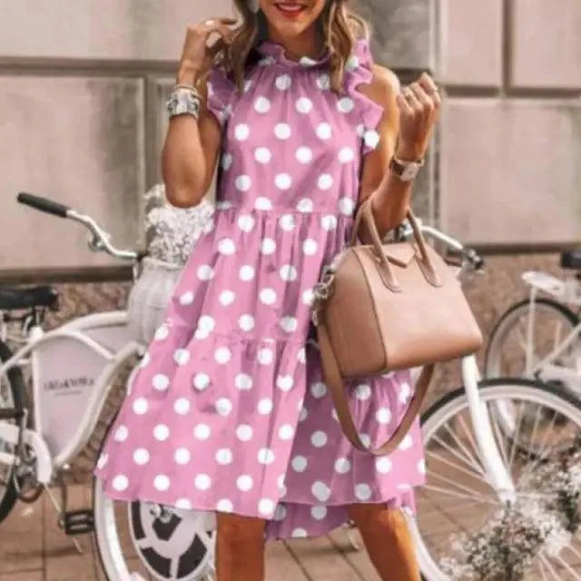 New Fashion Cute Stylish Dot Printed Sleeveless Women Dress - Fashion Dresses for women Stevvex