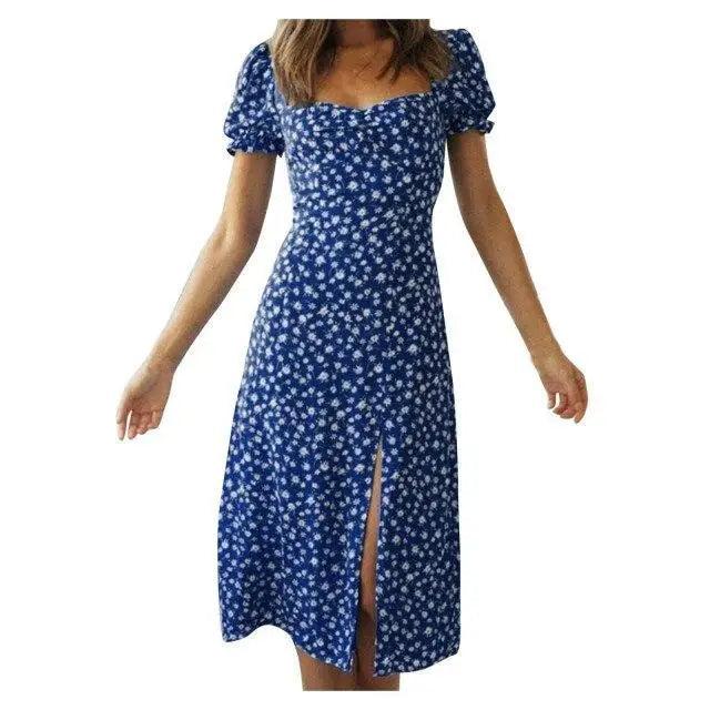 New Summer Fashion Floral Printed Square Neck Dress -  Fashion Party Wear Dresses for women Stevvex