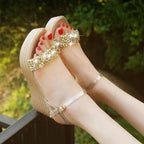 2021 New Women Summer Sandals Studded Detail Luxury Shine Design Casual Womens Shoes Stevvex