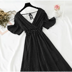Summer Women Ruffled Short-sleeved Chiffon Dress V-neck High Waist Floral Print Beach Midi Dresses For Women Stevvex
