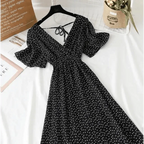 Summer Women Ruffled Short-sleeved Chiffon Dress V-neck High Waist Floral Print Beach Midi Dresses For Women Stevvex