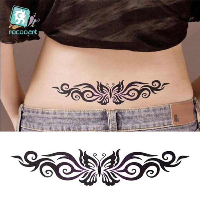 2021 Temporary Waterproof Butterfly Tattoo Black Design Waist Body Fake Tattoo Flower Sticker For Women Girls Stevvex