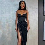 2021 Top Fashion Summer Bodycon Spaghetti Strap Vintage Pleated Slim Party Dresses - Backless Mid Length Cute Summer Fashion Dresses