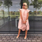 Women Retro Loose Casual Round Neck Short Sleeve Dress - Cute Fashion Dresses For Women Stevvex