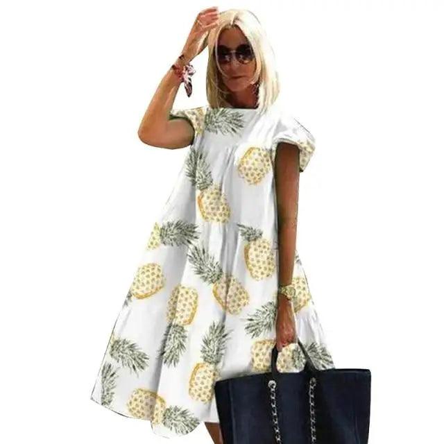 Women Retro Loose Casual Round Neck Short Sleeve Dress - Cute Fashion Dresses For Women Stevvex