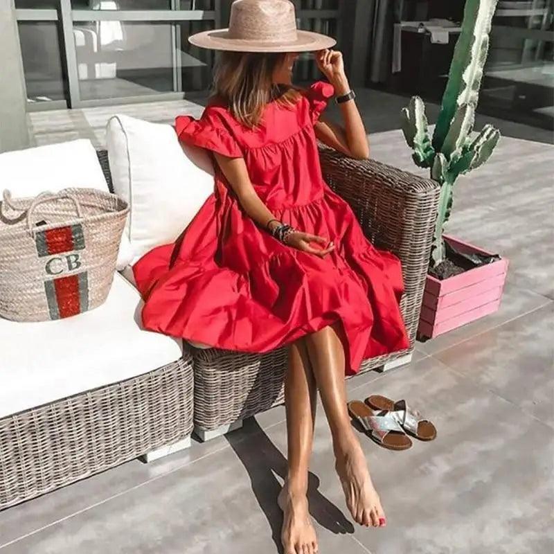 Women Retro Loose Casual Round Neck Short Sleeve Dress - Cute Fashion Dresses For Women Stevvex