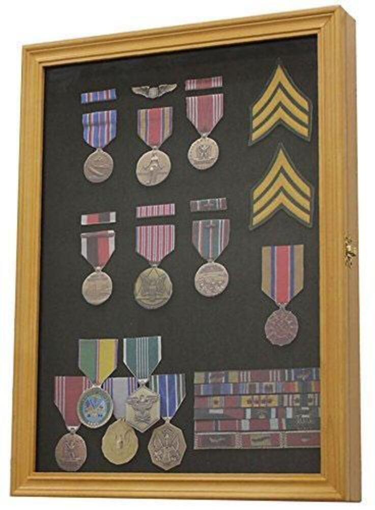 Display Case Wall Frame Cabinet for Military Medals, Pins, Patches, Insignia, Ribbons, Brooches. The Military Gift Store