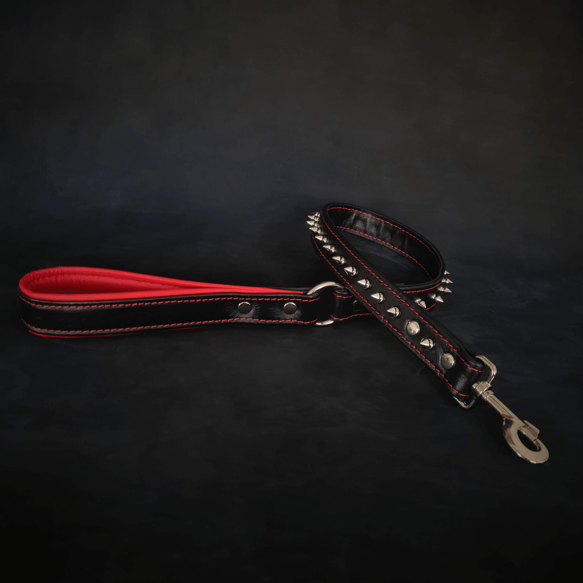 Black soft leather short spiked leash - SJB-DIAMOND ELITES