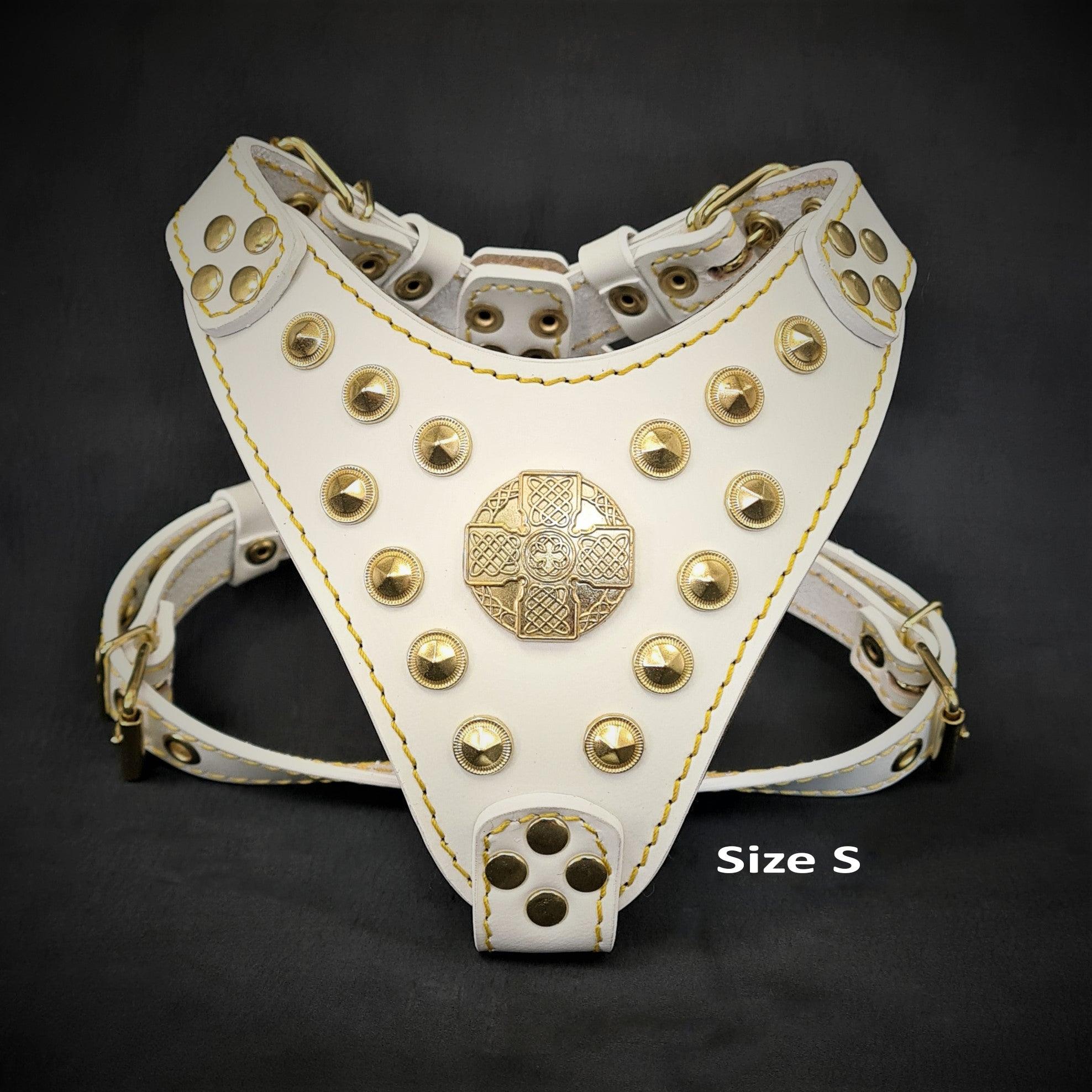 The ''Maximus'' harness White & Gold Small to Medium Size - SJB-DIAMOND ELITES