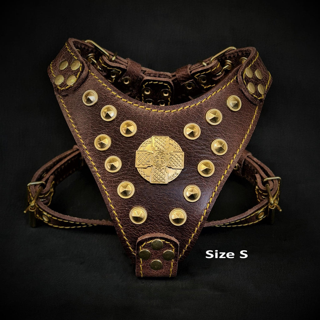 The ''Maximus'' harness Brown & Gold Small to Medium Size - SJB-DIAMOND ELITES