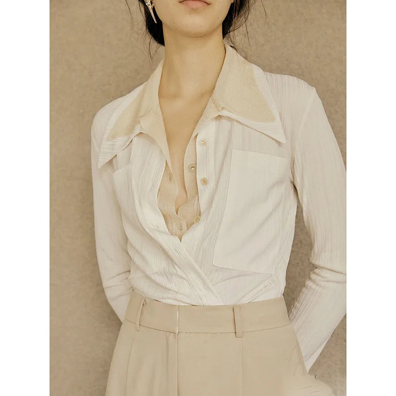 2025 Autumn Thin Women Slim Fit Point Collar Pocket Breathable Shirt New Style - SJB-DIAMOND ELITES