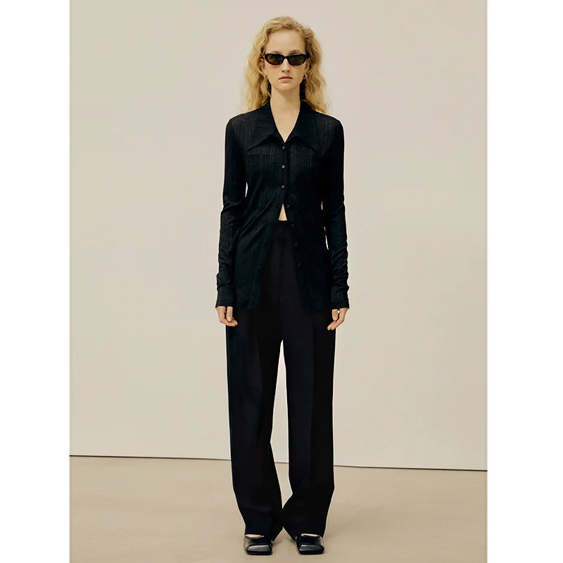 2025 Autumn Thin Women Slim Fit Point Collar Pocket Breathable Shirt New Style - SJB-DIAMOND ELITES