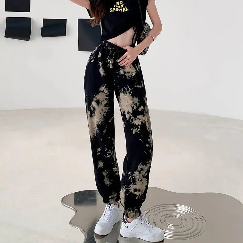 Women's Clothing Printing Loose Elastic Waist Lacing Comfortable Spring Summer Thin Straight Pockets Casual Harem Pants - SJB-DIAMOND ELITES