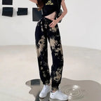 Women's Clothing Printing Loose Elastic Waist Lacing Comfortable Spring Summer Thin Straight Pockets Casual Harem Pants - SJB-DIAMOND ELITES