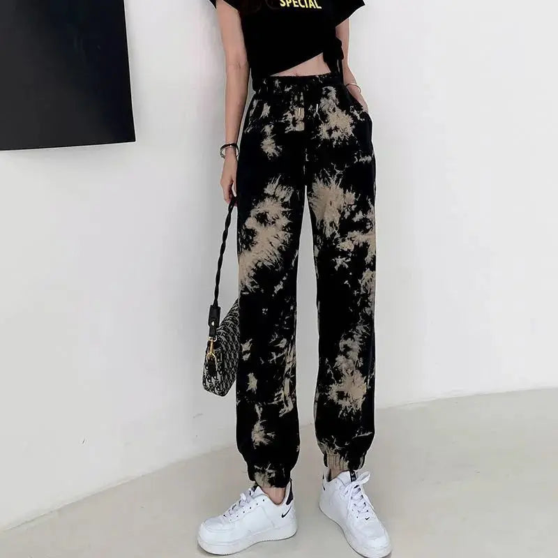 Women's Clothing Printing Loose Elastic Waist Lacing Comfortable Spring Summer Thin Straight Pockets Casual Harem Pants - SJB-DIAMOND ELITES