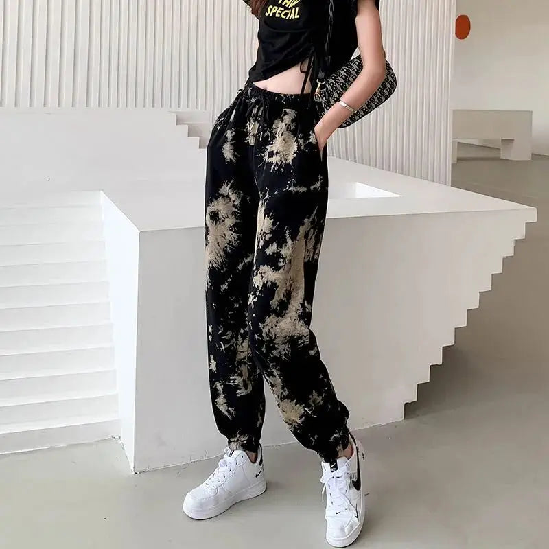 Women's Clothing Printing Loose Elastic Waist Lacing Comfortable Spring Summer Thin Straight Pockets Casual Harem Pants - SJB-DIAMOND ELITES