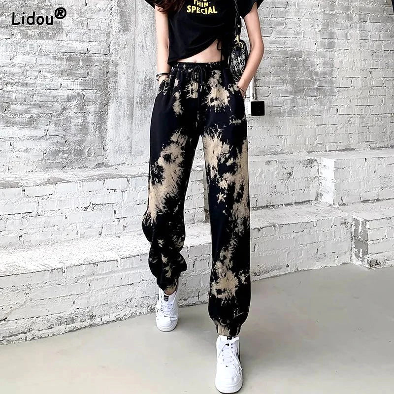 Women's Clothing Printing Loose Elastic Waist Lacing Comfortable Spring Summer Thin Straight Pockets Casual Harem Pants - SJB-DIAMOND ELITES