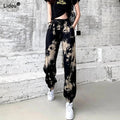 Women's Clothing Printing Loose Elastic Waist Lacing Comfortable Spring Summer Thin Straight Pockets Casual Harem Pants - SJB-DIAMOND ELITES