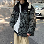 Face Print Standing Collar Cotton Jacket Man