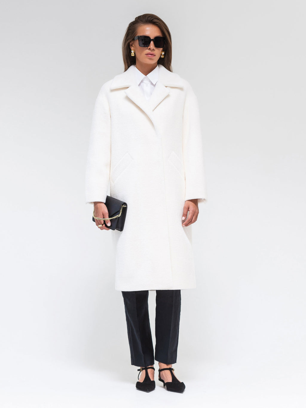 Eco Fur Wool Blend Coat in White - SJB-DIAMOND ELITES