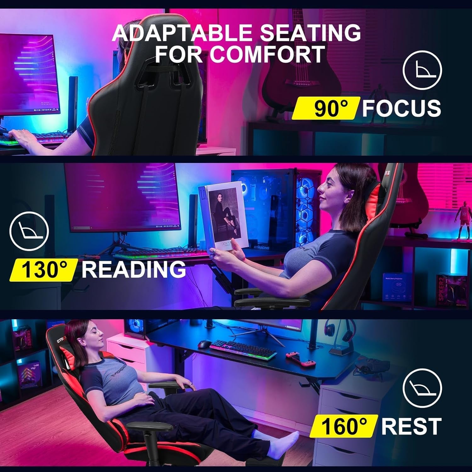 Gaming Chair with Footrest, Ergonomic Computer Game Desk Chair, Reclining Gaming Chair Seat Height Adjustment, Swivel Rocker with Headrest and Lumbar (Brickred) Lootquake LLC