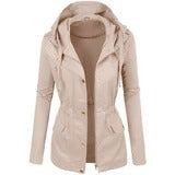 Women's fashion solid color lapel biker jacket Pi-Mart