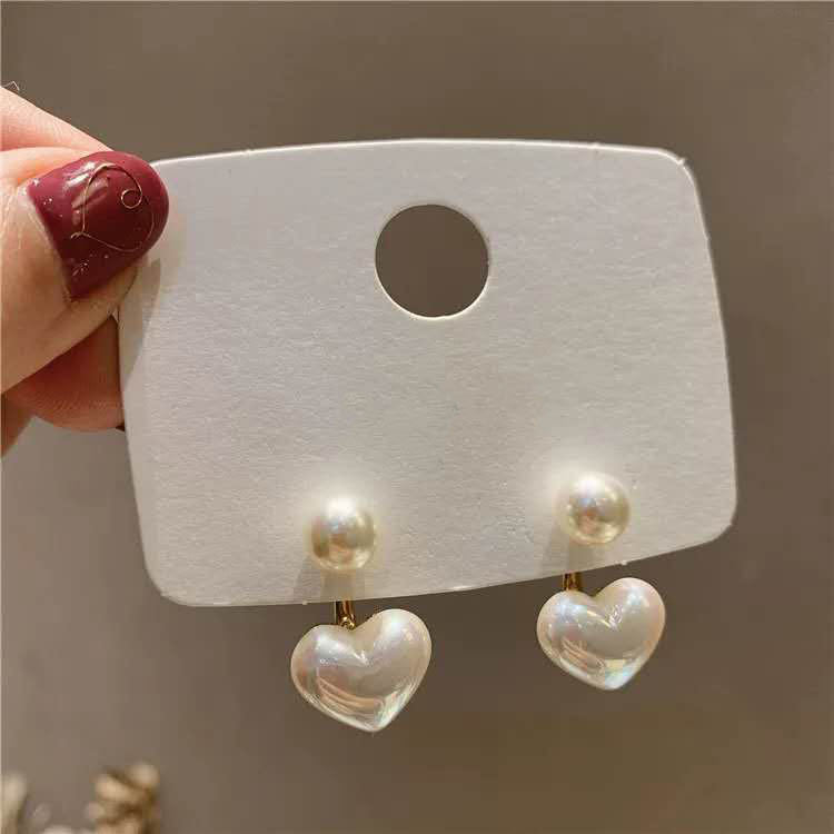 Silver Needle Simple Small Love Pearl Stud Earrings Pi-Mart