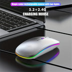 Wireless Rechargeable LED Backlit Gaming Mouse with 2.4G/5.2G Dual Mode, Ultra-Thin, Silent, Universal Compatibility for Laptops, Desktops, and Tablets Lootquake LLC
