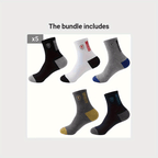 5 Pairs Men'S Athletic Crew Socks, Moisture-Wicking Knit Fabric, Solid Color, Polyester 75%, Spandex 25%, with Embroidered Badge, for Hand Wash Only, Sweat-Resistant Lootquake LLC