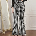 Women's Versatile Pants With Contrasting Colors, High Waisted Front Fake Pocket, Casual And Elegant Style, Hound Print Flared Pants - SJB-DIAMOND ELITES
