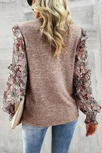 Ruffle Tiered Floral Sleeve Crew Neck Blouse - SJB-DIAMOND ELITES