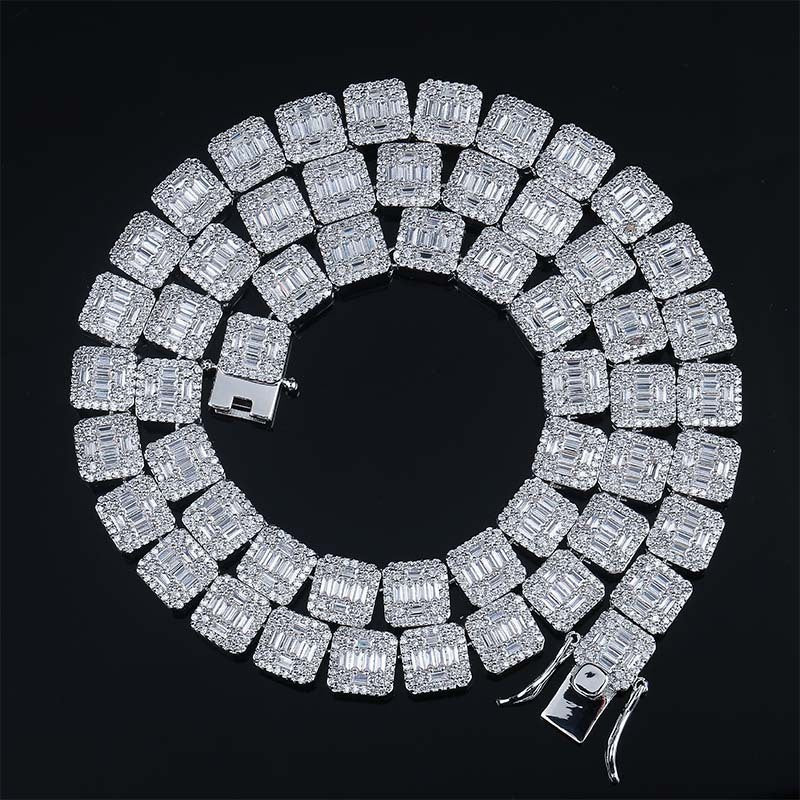 Full bar zircon square men's necklace Pi-Mart
