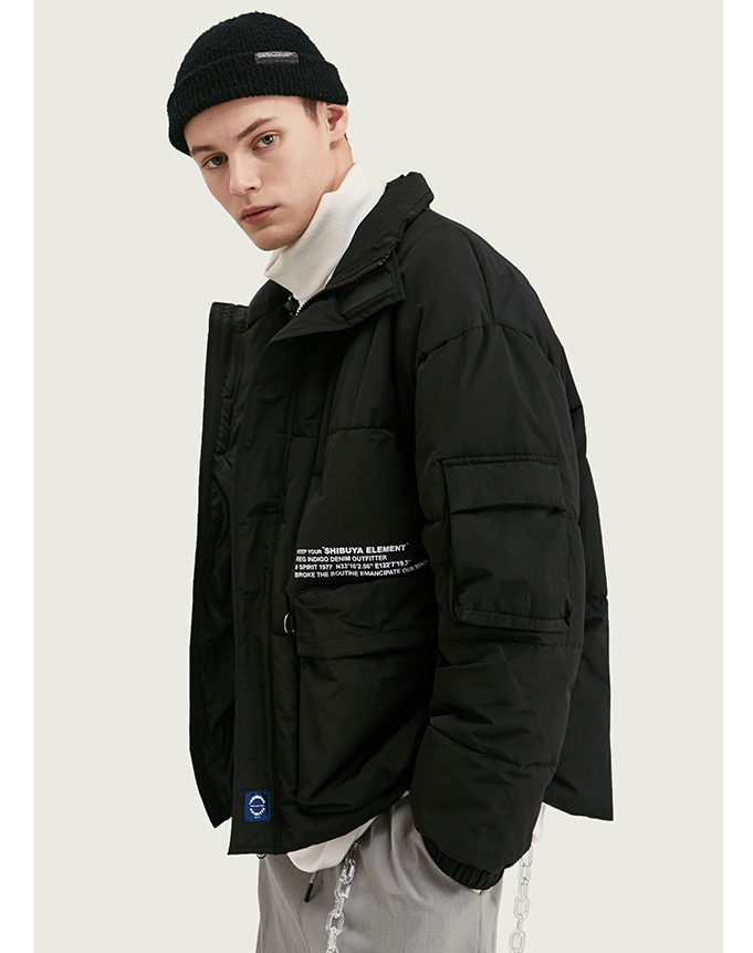 Print thick warm cotton suit men's stand collar cotton coat