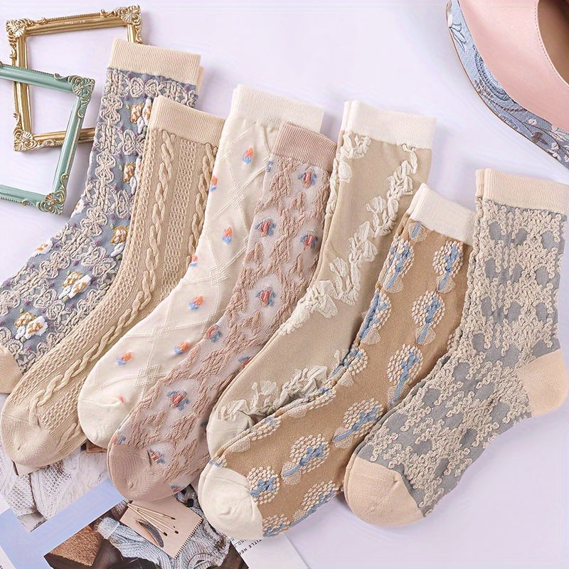 9-Pair Elegant Floral Print Mid-Tube Socks - Soft & Breathable Fabric - Perfect for Casual & Dressy Occasions Lootquake LLC