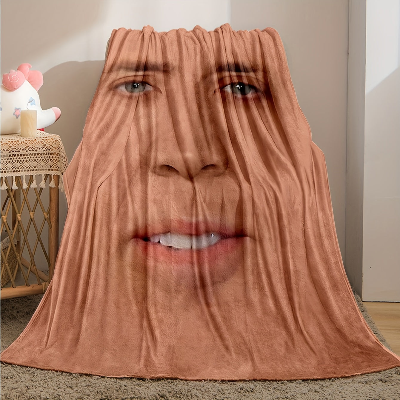 Funny Friends Face Print Throw Blanket - Soft, Reversible, All-Season Knit for Car, Lunch Break & Travel