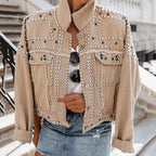 Men's Washed Denim Motorcycle Jacket - Street Fighter Style Rivet Biker Coat (Stretch Spandex Blend)