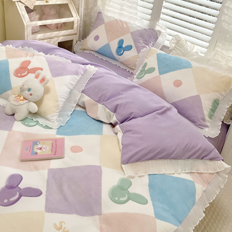 Washed Cotton Small Floral Quilt Cover, Four Piece Bed Sheet Set Pi-Mart
