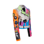 Graffiti Printed Motorcycle Leather Women Pi-Mart