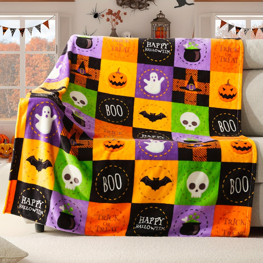 1pc Halloween Fleece Throw Blanket, Bat, Ghost Fall Plaid Blanket, Soft Fuzzy Plush For Couch Sofa Or Bed, Luxury Flannel Lap Blanket Lootquake LLC